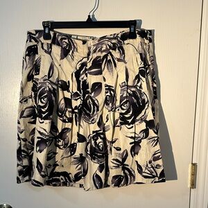CAbi Black and Cream Floral A-Line Skirt